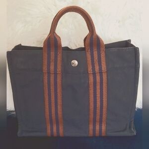 HERMES Fourre Tout PM Canvas Tote Bag Navy Blue